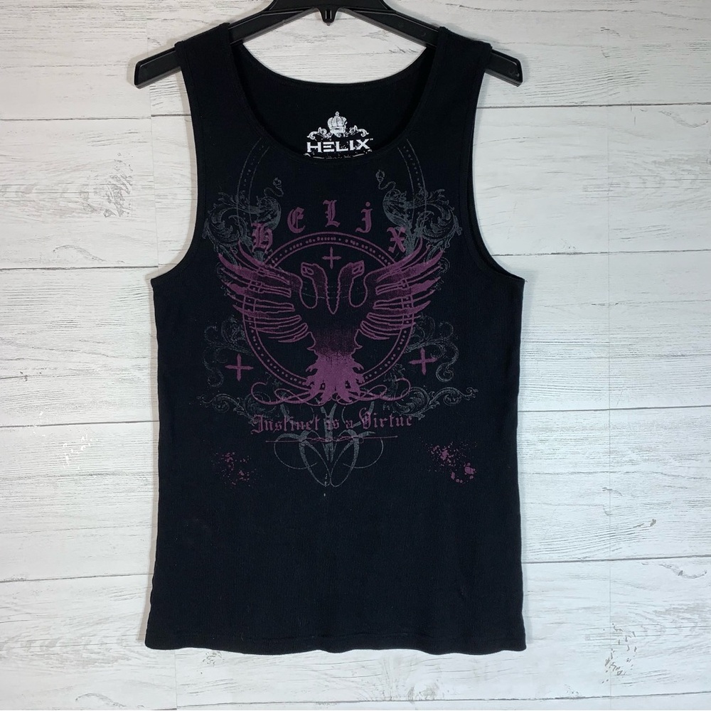 Y2K Helix black tank top eagle graphic tee womens size Large